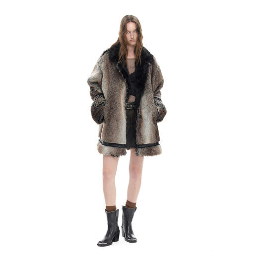 NUTH “因纽特”｜花棕色复古宽松拼接设计感皮草大衣 商品图4