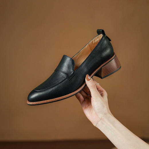 头层牛皮质感复古皮鞋，粗跟单鞋舒适中跟乐福女鞋PS1215 商品图2