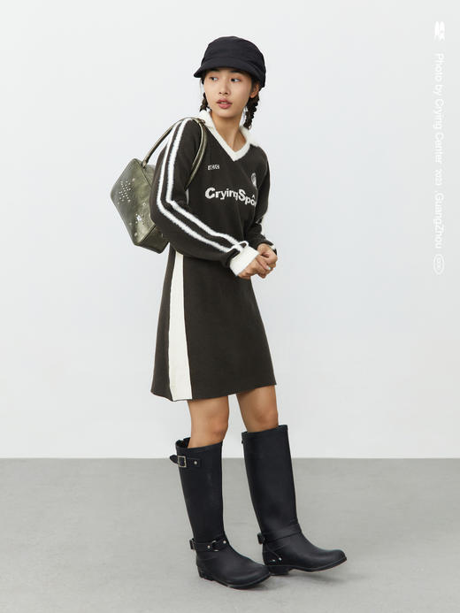 CryingCenter 灰棕色polo领运动足球毛织洋装 哭喊中心 商品图1