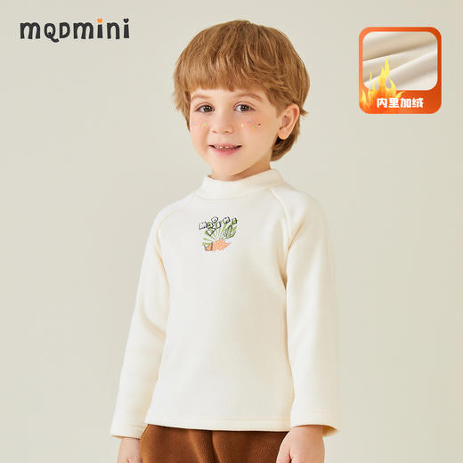 【加绒】【MQDmini】【80-130】男童秋冬加绒打底衫半高领保暖上衣 商品图0