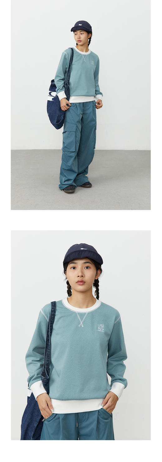 CryingCenter 乖乖女孩校园常青藤合身短版卫衣圆领内搭款藏青灰 商品图2