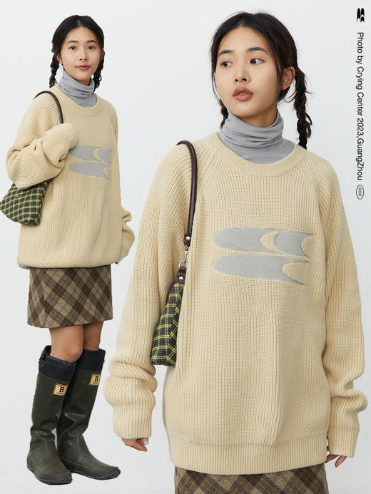 CryingCenter 基础款logo圆领套头粗针毛衣长袖保暖通勤 哭喊中心 商品图1