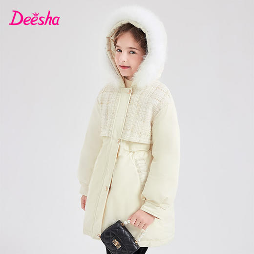 笛莎女童羽绒服2023冬季新款时尚拼接朋克连帽长款羽绒服 商品图1