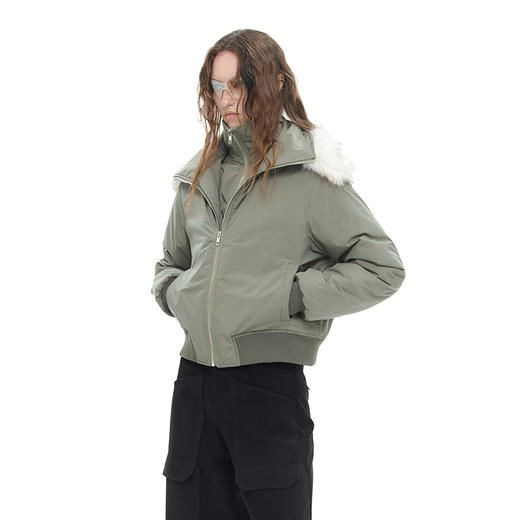 NUTH “绒绒组装”｜灰绿色可拆毛领设计修身短款棉服外套女 商品图4