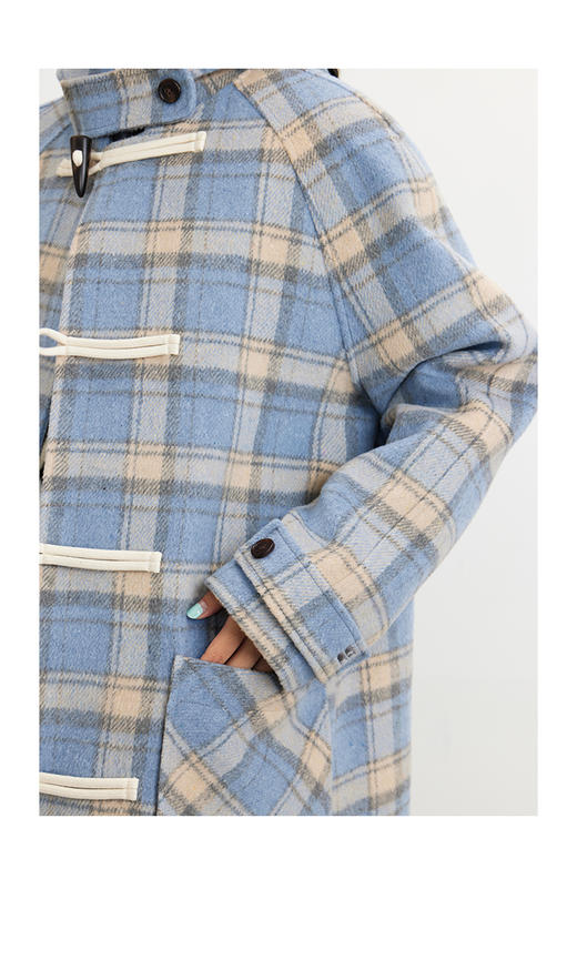 CryingCenter 浅蓝格纹学院风牛角排扣毛呢大衣长外套 哭喊中心 商品图2