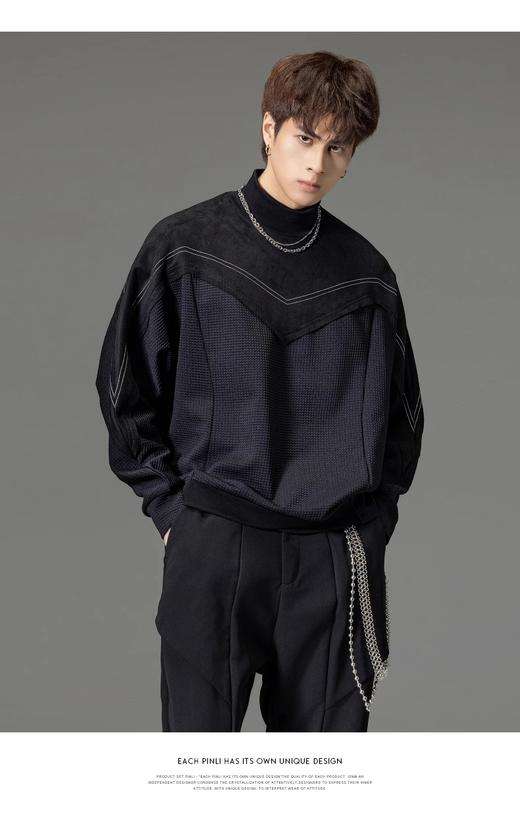PINLI品立秋季新品半高领宽松卫衣男士拼接高街潮流休闲上衣B233109116 商品图1