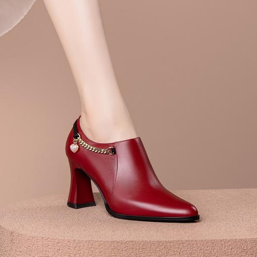 高跟鞋深口单鞋，粗跟女士尖头红色女鞋HY-H2422 商品图0