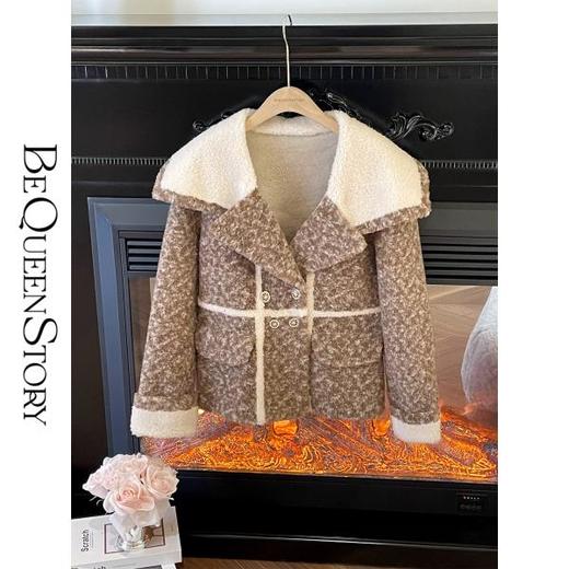 BeQueenStory【香榭舞步】冬季洋气轻奢重工时尚羊毛翻领颗粒外套 商品图4