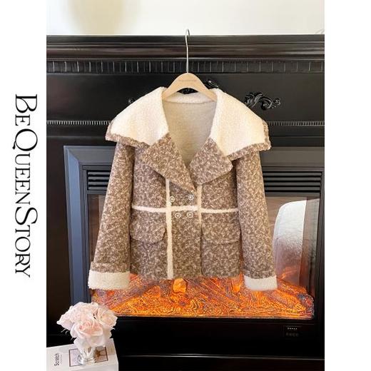 BeQueenStory【香榭舞步】冬季洋气轻奢重工时尚羊毛翻领颗粒外套 商品图0