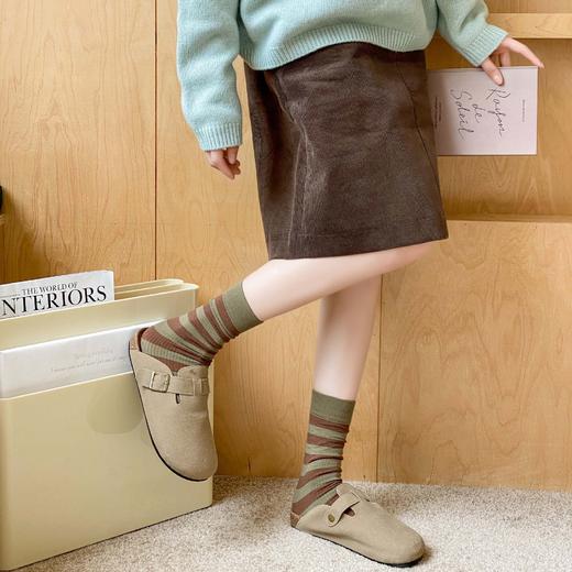 【29.9/任选三件！精梳棉条纹袜】秋冬季吸汗袜子女，日系横条中筒袜学院风一体机无骨堆堆袜，无骨设计，呵护你的双足。吸汗透气，让你始终保持清爽lm 商品图2