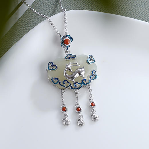 子佩集S925银【仙鹿如意】套链项链【DZ05356】珐琅彩和田玉国潮锁2310 商品图2