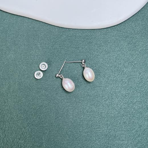 S925淡水珍珠耳坠-米形耳钉 商品图0