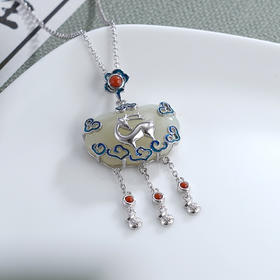 子佩集S925银【仙鹿如意】套链项链【DZ05356】珐琅彩和田玉国潮锁2310