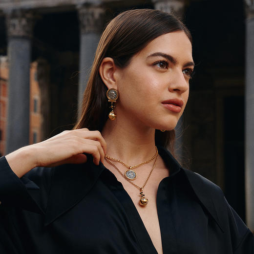 【刘忻同款】Retro Chic意大利复古首饰 古罗马 罗马浮雕圣球叠戴项链 商品图3