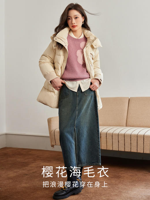 【129选3件，不退换】熙世界粉色花朵软糯毛衣女慵懒风2025秋冬新款超好看套头针织衫 商品图2