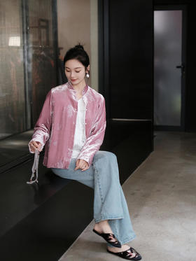 盛唐牡丹 |真丝丝绒绣花双面穿外套 (夹棉)