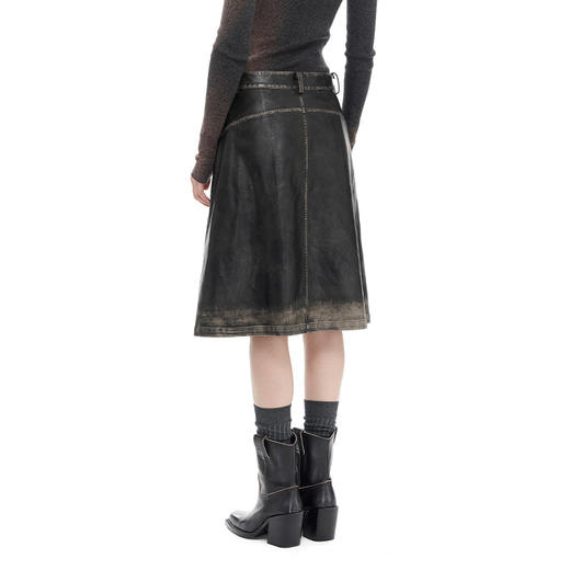 NUTH “裙摆做旧”｜复古洗褪做旧结构设计感加绒皮半裙 商品图5