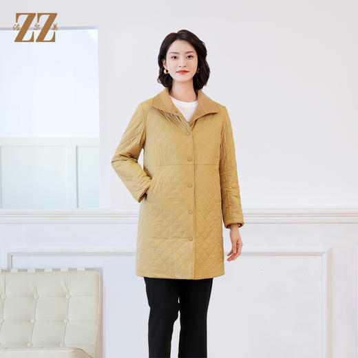 佐尔美秋冬新款 时尚双面穿菱形格羊毛双面呢棉服外套女E24SM02 商品图3