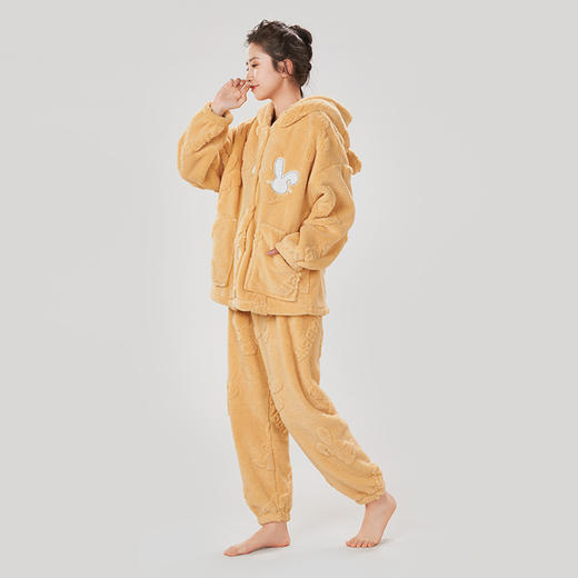 都市丽人生活家居女士睡衣长毛绒提花法兰绒厚款长袖长裤类家居服套装LH31H9 商品图2