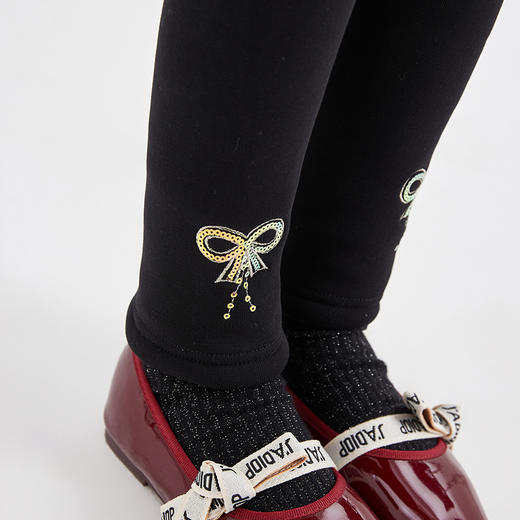 笛莎Deesha 童装女童裤子2023冬季新款甜美蝴蝶结加绒加厚打底裤 商品图3