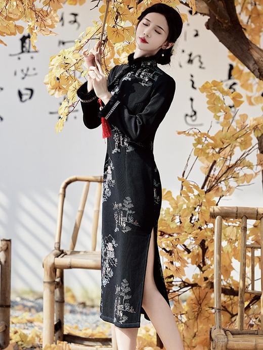 新款改良刺绣美人条旗袍，私服名媛御姐风新中式优雅礼服旗袍BS-2866 商品图2