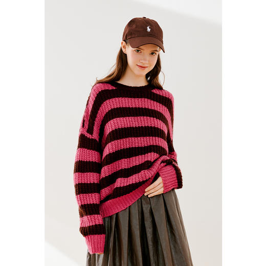 【严选】诗凡黎冬经典条纹圆领针织衫SEB131231 商品图0