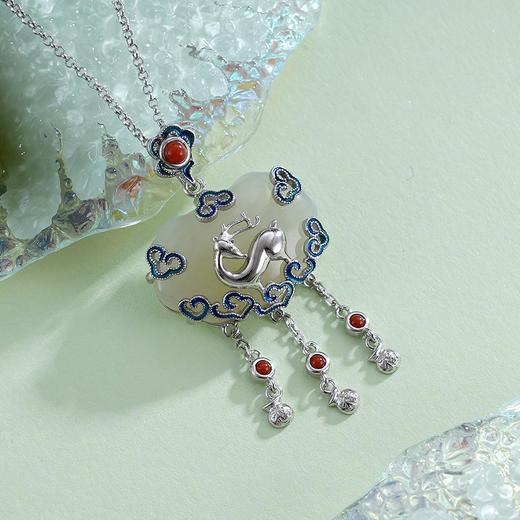 子佩集S925银【仙鹿如意】套链项链【DZ05356】珐琅彩和田玉国潮锁2310 商品图4