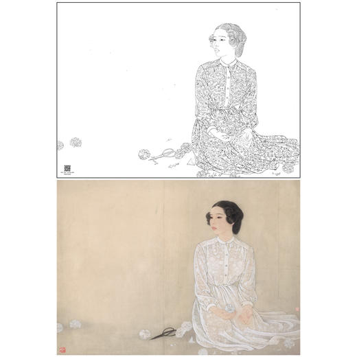 【大彩图】何家英工笔画白描底稿《清明》高清打印稿人物线稿ZV18 商品图0