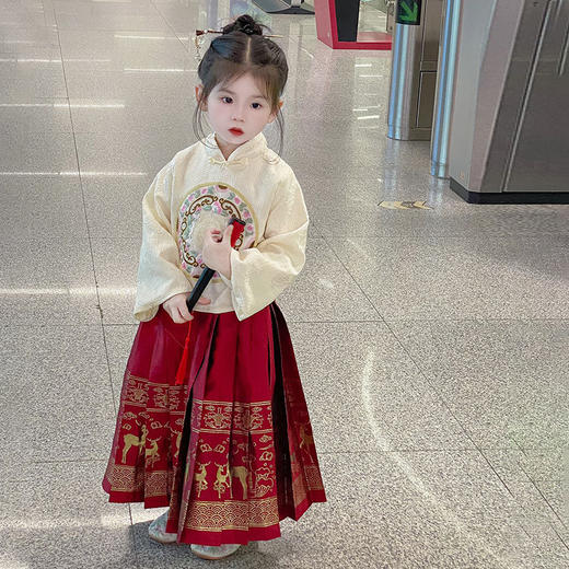 【女童马面裙套装！汉服时尚新美学】秋冬长袖儿童汉服国风，改良唐装女宝宝古装裙子，马面图案在纯净白色中流转，传承经典又融入时尚元素，儿童汉服的复古气息和仙女般的飘逸 商品图6
