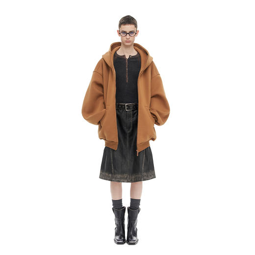 NUTH “裙摆做旧”｜复古洗褪做旧结构设计感加绒皮半裙 商品图3