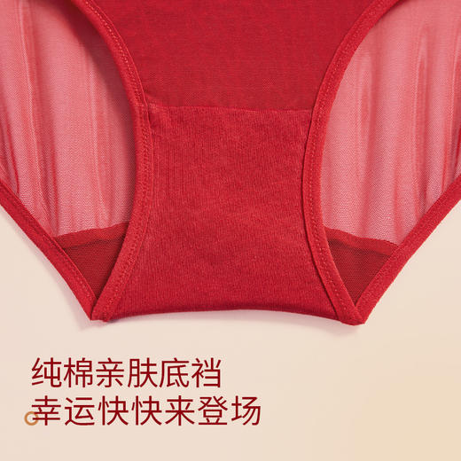 奶糖派微甜配套内裤好运红品轻盈透气性感清透网纱纯棉底档三角裤 商品图4