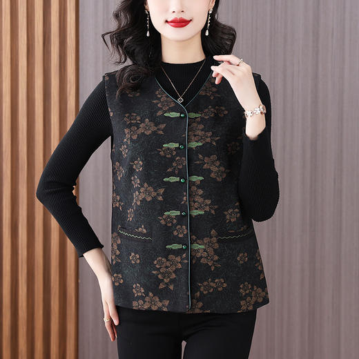 SMZ11641国风盘扣马夹背心女冬季2023年新款气质优雅加绒保暖坎肩无袖外套 商品图2