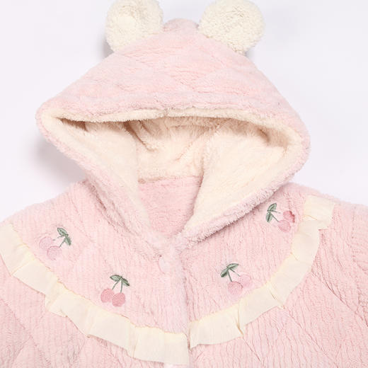 都市丽人生活家居女士睡衣北极绒烂花抽条夹棉加厚款长袖长裤类家居服套装LH31M2 商品图4