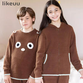 <有书独家>likeuu儿童家居服套装亲子款彩糖豆半边绒睡衣秋冬男女