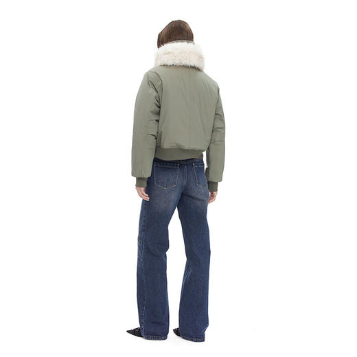 NUTH “绒绒组装”｜灰绿色可拆毛领设计修身短款棉服外套女 商品图5