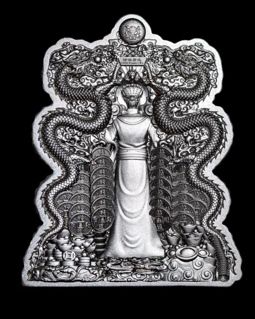 2024年乍得 中国双龙财神爷  高浮雕仿古纪念银币 商品图1