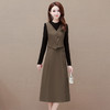 时尚新款，毛呢小马甲假两件高腰裙拼结中长款秋季连衣裙QYM-LRX-MWQ32-Y 商品缩略图1