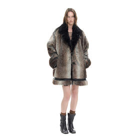 NUTH “因纽特”｜花棕色复古宽松拼接设计感皮草大衣