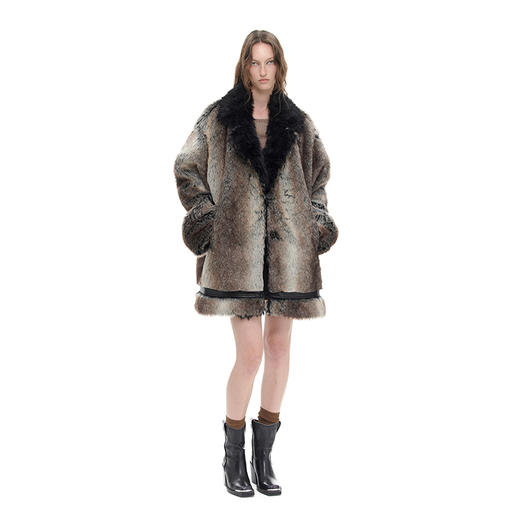 NUTH “因纽特”｜花棕色复古宽松拼接设计感皮草大衣 商品图0