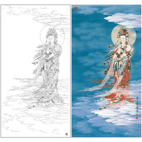 【大彩图】刘小敏工笔画白描底稿《大悲观音》临摹勾线人物线稿SF04