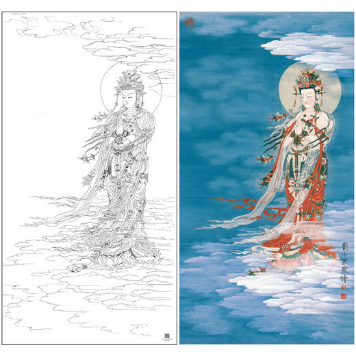 【大彩图】刘小敏工笔画白描底稿《大悲观音》临摹勾线人物线稿SF04 商品图0