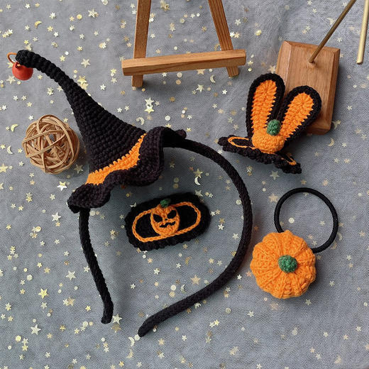 万圣节南瓜发箍编织diy材料包送女友礼物手工毛线钩针头饰发卡 商品图3