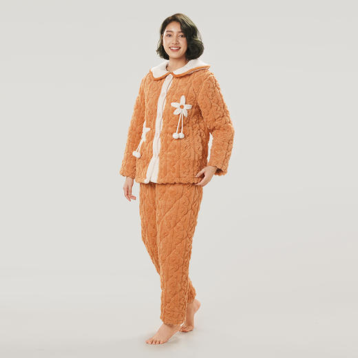 都市丽人舒适外出女士睡衣长毛绒提花夹棉加厚款长袖长裤类家居服套装LH31L3 商品图1