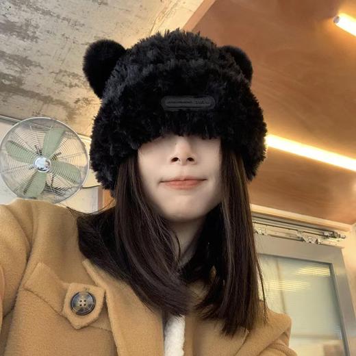 【可爱小熊耳朵针织帽！冬日伴侣】女秋冬季新款软糯毛绒大头围，暖暖包住你的心，保暖包头毛线帽，唯美和实用并存lm 商品图6