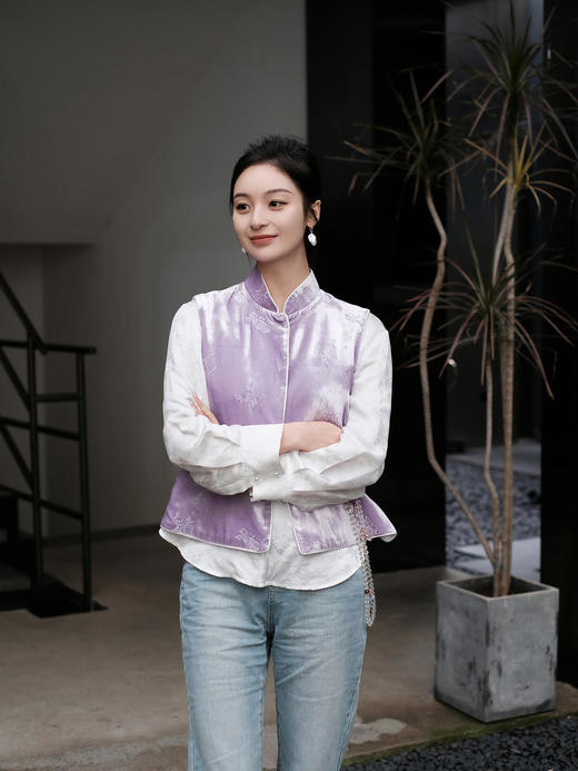 盛唐牡丹|香芋紫双面穿丝绒马甲（不夹棉） 商品图0