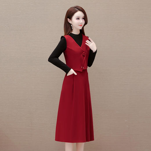 时尚新款，毛呢小马甲假两件高腰裙拼结中长款秋季连衣裙QYM-LRX-MWQ32-Y 商品图2