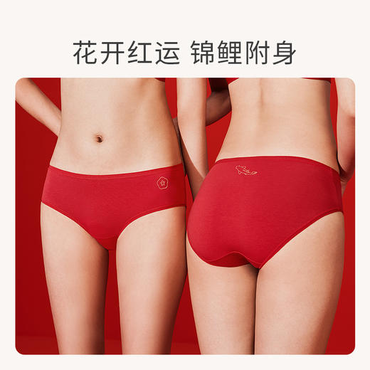 奶糖派红色内裤女棉莫抑菌三角裤本命年结婚女生短裤3条礼盒装 商品图4
