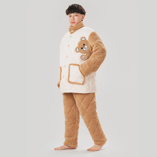 都市丽人都市锋尚生活家居男士睡衣晶粒绒印花夹棉加厚款长袖长裤类家居服套装FH31J7 商品图1