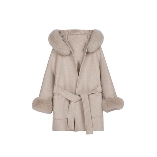 狐狸毛领中长款羊毛双面尼大衣 商品图4