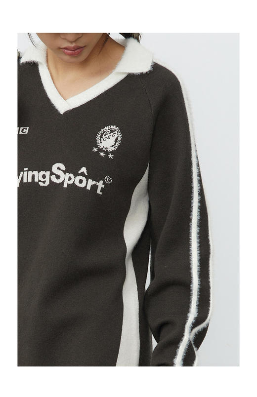 CryingCenter 灰棕色polo领运动足球毛织洋装 哭喊中心 商品图2